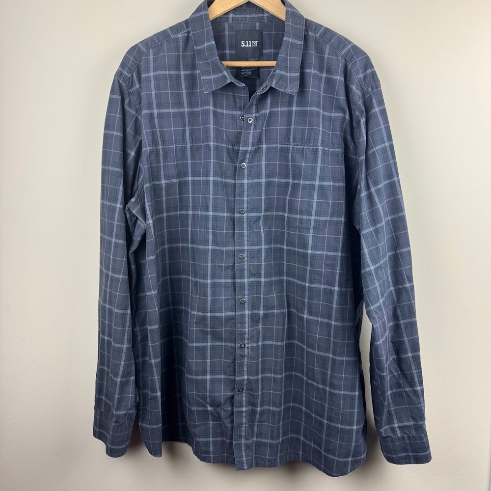 5.11 Tactical Mens 2XL Charcoal Grey Plaid Long‎ Sleeve Button Down Shirt